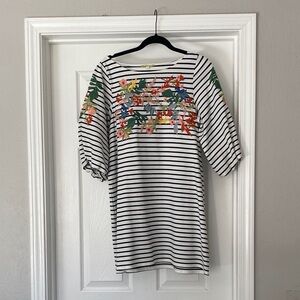 Floral Embroidered Striped Dress